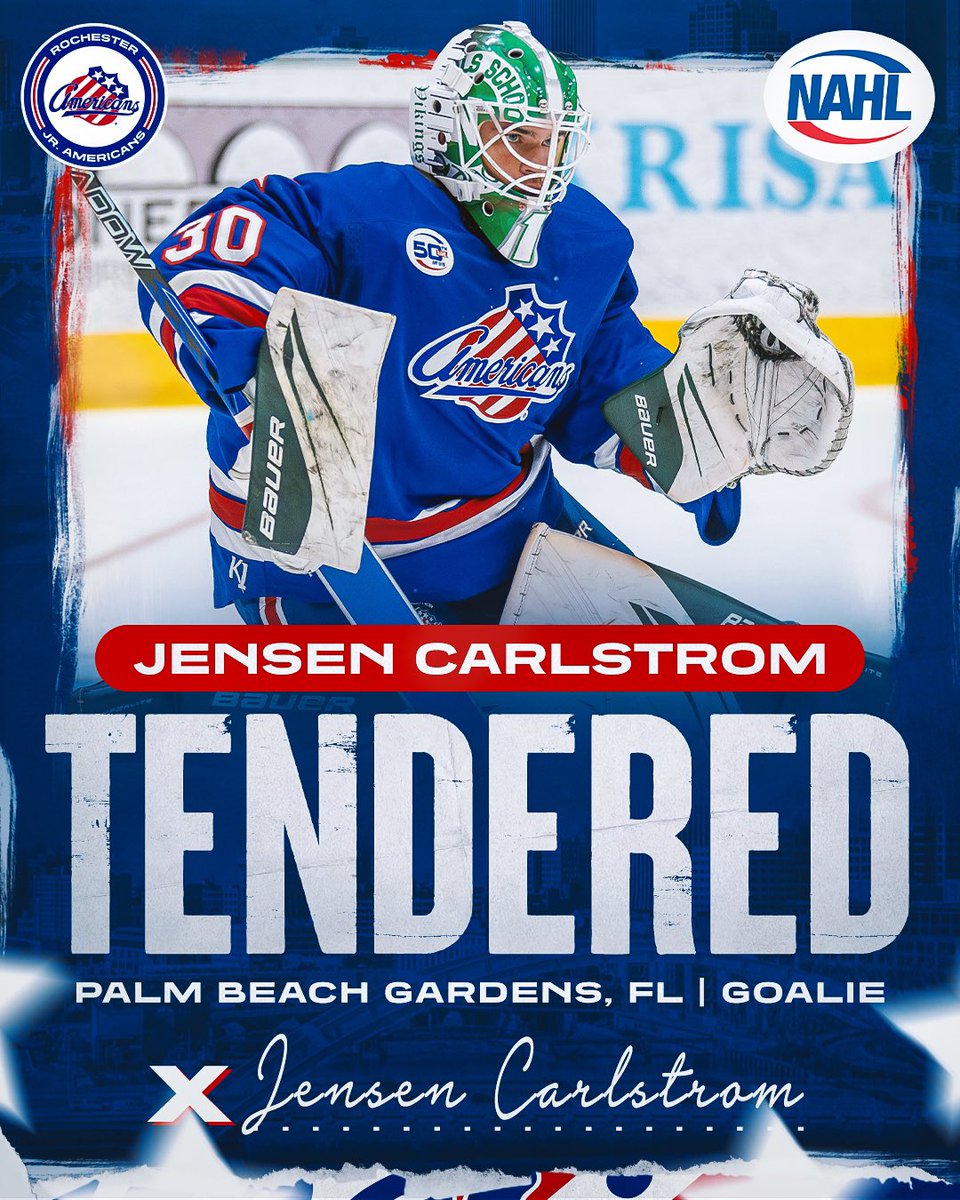 IT’S OFFICIAL!!! Jensen Carlstrom has signed with the Jr. Amerks! ✍🏼

After an impressive playoffs, Carlstrom led the Jr. Amerks on a heroic run to their first East Division Championship. Over nine games, he posted a 6-1-2 record with a .911 SV% and a 2.16 GAA!

Congrats Jensen!