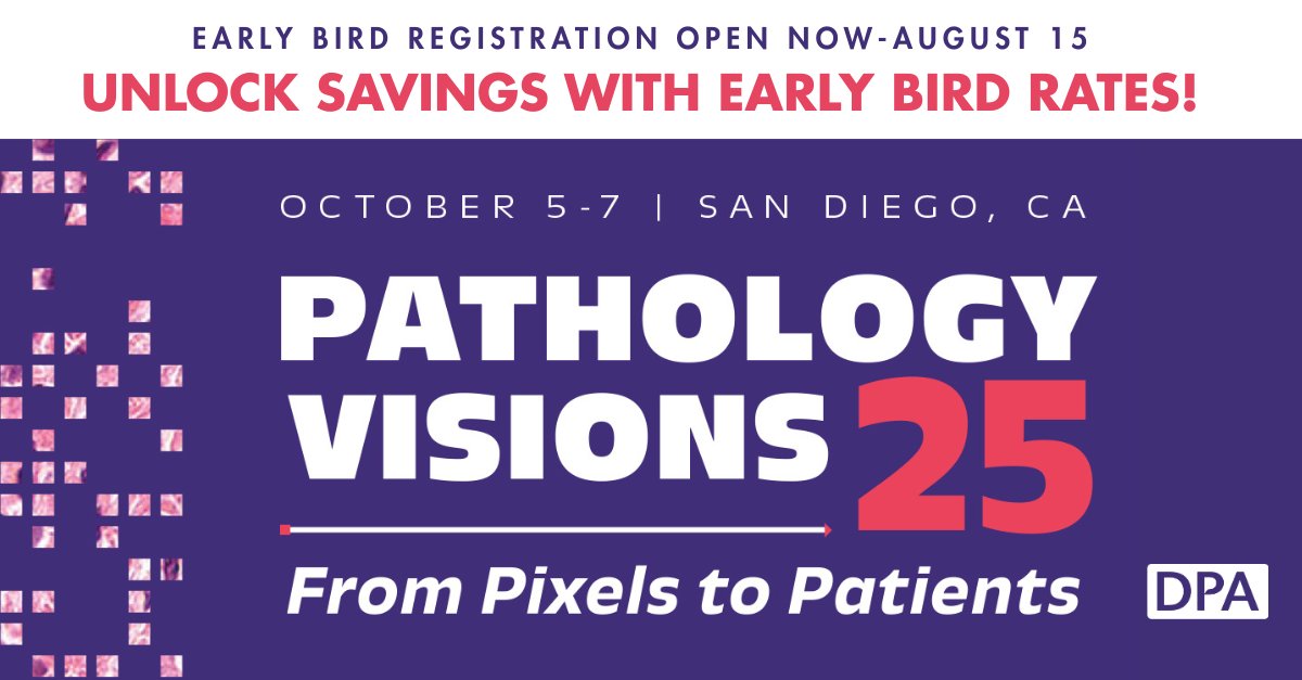 dpatweet's tweet image. Early bird registration is now open for #PathVisions25! Take advantage of savings by registering today and join us in San Diego, October 5-7.
For registration and more conference details, visit zurl.co/51efl.