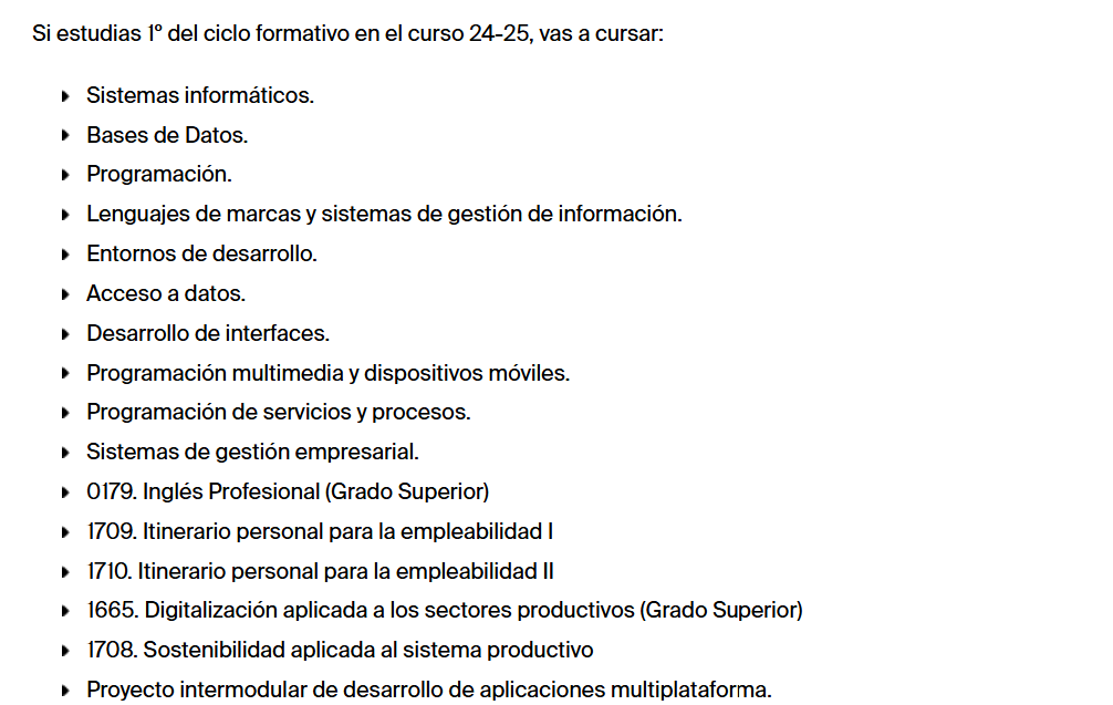 Esta imagen representa el contenido del temario oficial de DAM (Desarrollo de Aplicaciones Multiplataformas).
Juguemos a las adivinanzas: ¿qué podría chirriar de lo que ves?