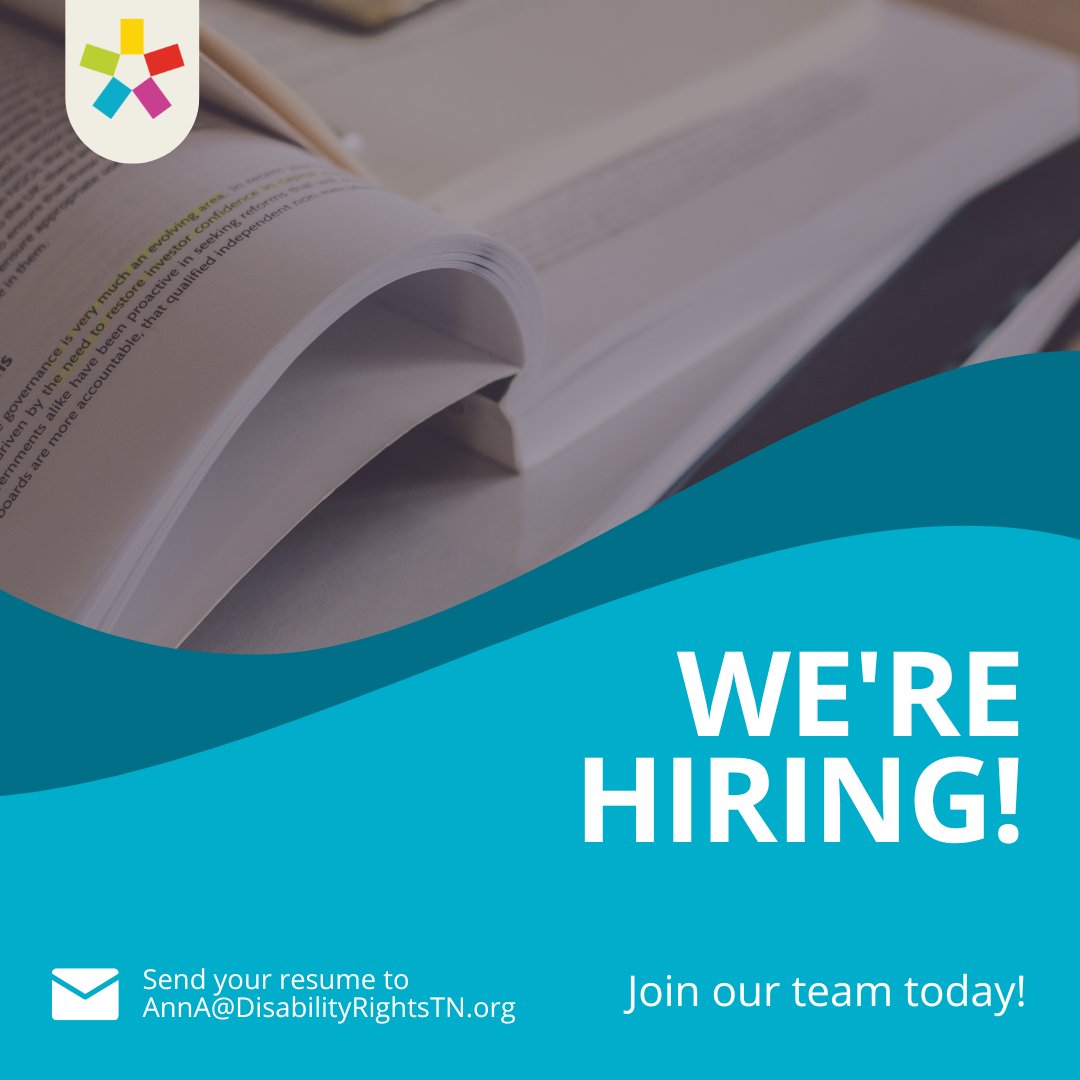 🚨 We're Hiring! 🚨 
Disability Rights Tennessee is looking for an Abuse and Neglect Investigator. If you're passionate about make a difference in the lives of individuals with disabilities and mental illness, please apply! 

View the job posting
DisabilityRightsTN.org/About