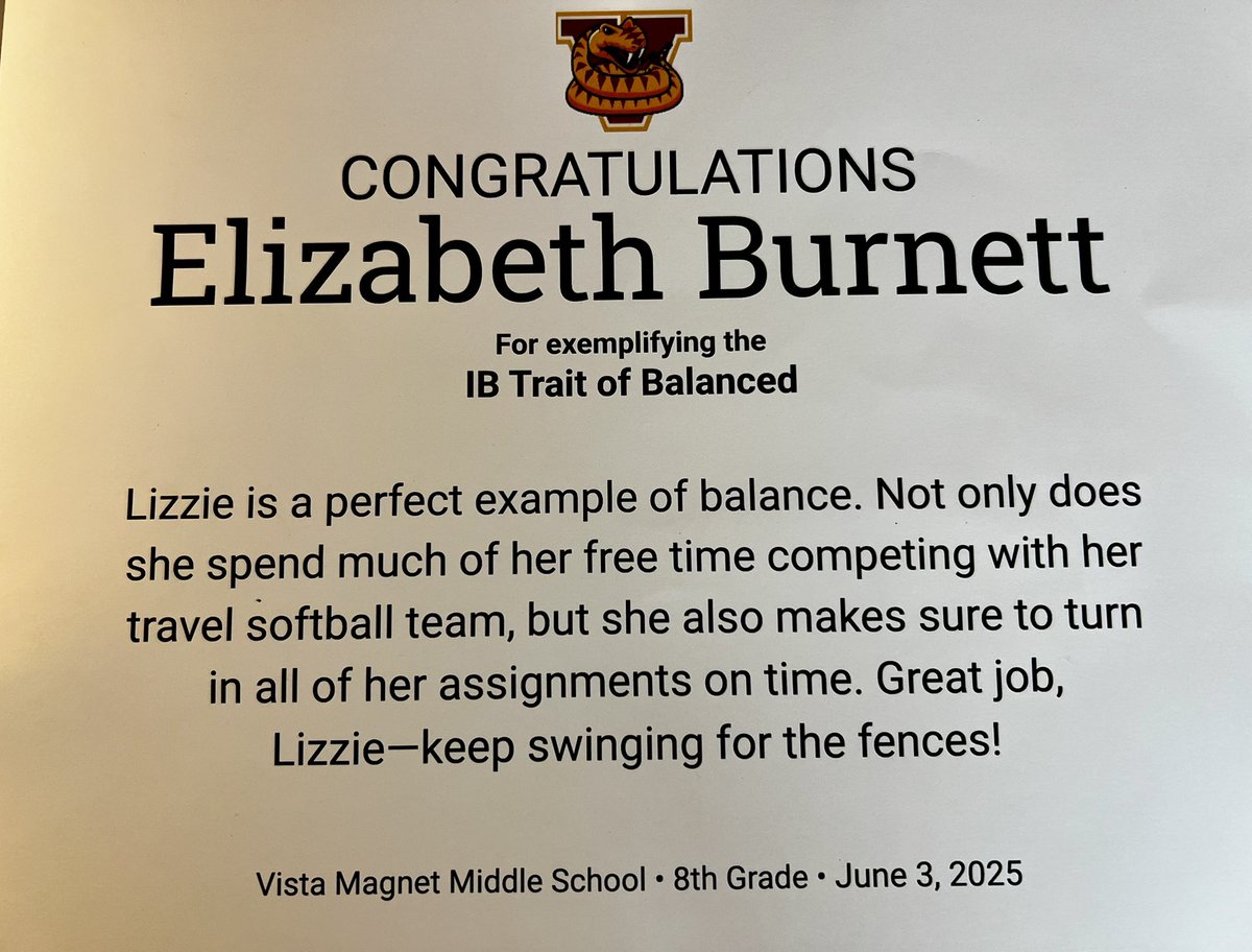 Lizzy Burnett (@lburnett77946) on Twitter photo Earned 4 academic awards today to finish off my middle school years!
1. Outstanding achievement award
2. Science award
3. Balanced IB award
4. Artist of the year
<a href="/BreakersAndrade/">Breakers Labs Andrade/Roberts 2011</a>
<a href="/5_recruiting/">5-STAR ATHLETIC RECRUITING</a>
<a href="/SBRRetweets/">Softball Recruiting Reposts</a>
<a href="/LL7NV/">College Recruiter</a>
<a href="/CoastRecruitsSB/">Coast Recruits 🥎</a>
<a href="/CoastRecruits/">Coast 2 Coast Recruits</a>
<a href="/FastpitchAthRec/">Fastpitch Athlete Recruits</a> Earned 4 academic awards today to finish off my middle school years!
1. Outstanding achievement award
2. Science award
3. Balanced IB award
4. Artist of the year
<a href="/BreakersAndrade/">Breakers Labs Andrade/Roberts 2011</a>
<a href="/5_recruiting/">5-STAR ATHLETIC RECRUITING</a>
<a href="/SBRRetweets/">Softball Recruiting Reposts</a>
<a href="/LL7NV/">College Recruiter</a>
<a href="/CoastRecruitsSB/">Coast Recruits 🥎</a>
<a href="/CoastRecruits/">Coast 2 Coast Recruits</a>
<a href="/FastpitchAthRec/">Fastpitch Athlete Recruits</a>