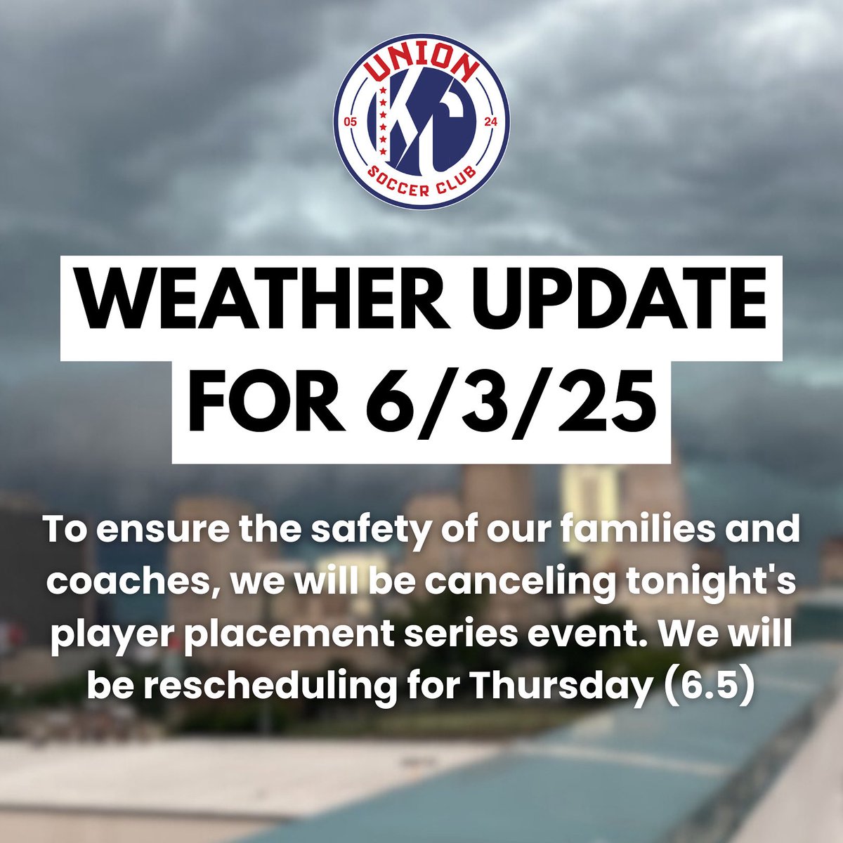 Weather Update for 6/3/25: We are canceling tonight’s player placement session today due to family and player safety. We will be rescheduling tonight’s sessions for Thursday. 

We hope all our players and families are staying safe!