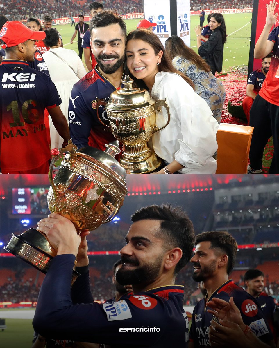 cricinfo's tweet photo. No.18 finally does it in IPL's 18th season ❤️ 🏆 https://t.co/CngfErP7CC