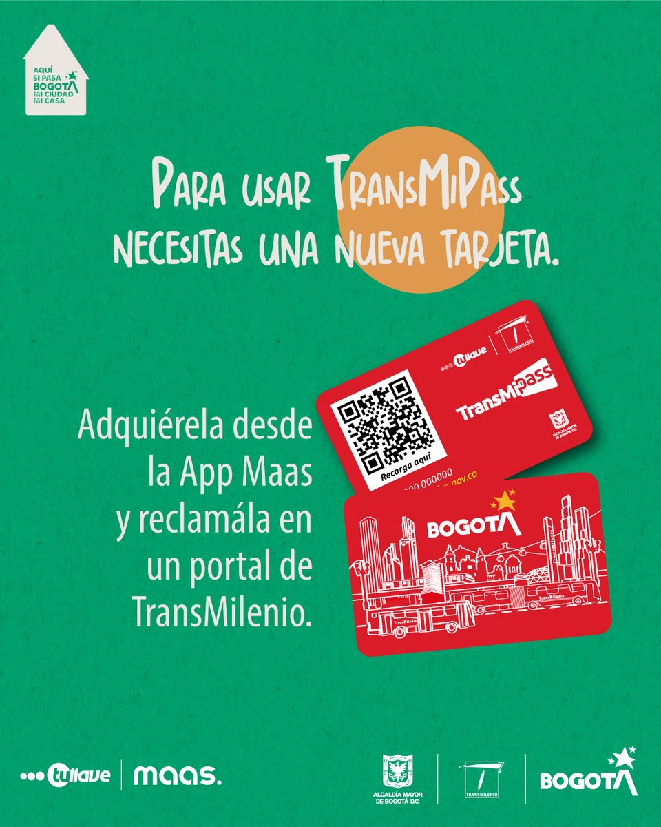 Bogota's tweet photo. 🤔 ¿Pensando en comprar #TransMiPass?
Ten en cuenta que es diferente a #TuLlave 🪪 y se adquiere 100% desde tu celular 📱.
Pero si no eres un viajero frecuente, no te preocupes 😊, TuLlave sigue funcionando con normalidad ✅. https://t.co/0BeIjWOvIj