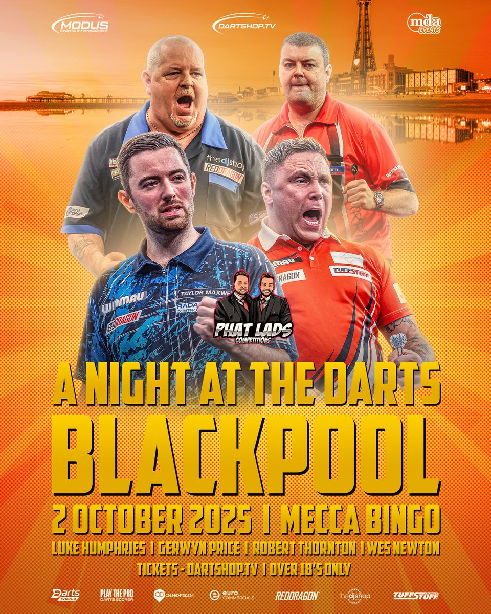 🗼Humphries &amp; Price face off in Blackpool this October!🎢

We are at Mecca, where Cool Hand and The Iceman will collide!

Robert Thornton and Wez Newton will also be in action by the Fylde coast.

Tickets are available here:

dartshop.tv/products/a-nig…

<a href="/reddragondarts/">Red Dragon Darts</a> 
<a href="/THEDJSHOP/">The DJ Shop</a>