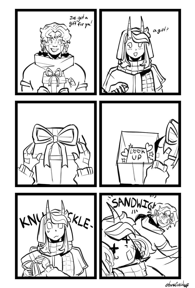 day 2 - gift
wow! who knew foolish was the gift giving type 🤭 and from the bottom of his heart too 

#badboyhalofanart #foolishfanart #landduo #landduoweek2025