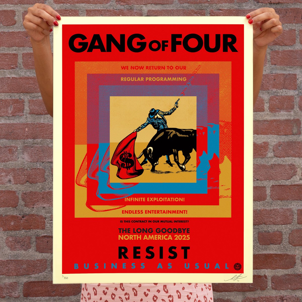 Shepard Fairey (@obeygiant) on Twitter photo The Long Goodbye, <a href="/gangof4official/">Gang Of Four</a>'s tour poster I created is sold out on their tour, but limited remaining quantities will be available online on Thurs, June 5 at 10AM PT. Read more about it here: obeygiant.com/?id=95058 The Long Goodbye, <a href="/gangof4official/">Gang Of Four</a>'s tour poster I created is sold out on their tour, but limited remaining quantities will be available online on Thurs, June 5 at 10AM PT. Read more about it here: obeygiant.com/?id=95058