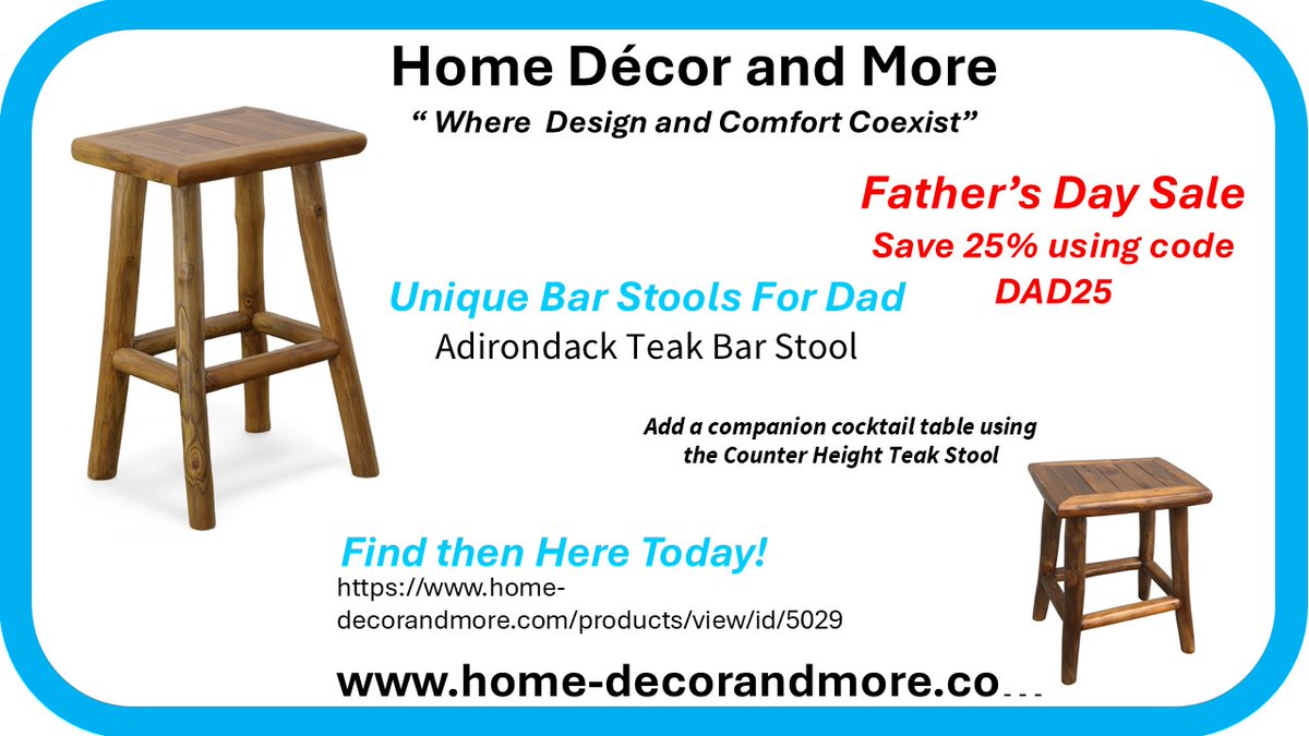 homedecorndmore's tweet image. Bar Stool Spotlight

Help Dad take a seat—in style. 🍻
Save 25% on unique bar stools for his office or man cave all June long!Use promo code DAD25 at Home-decorandmore.com
#FathersDay #BarStoolStyle #ManCaveUpgrade