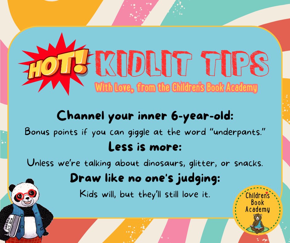 🎨✏️Writing and illustrating for kids? Here are 3 silly-smart tips to keep your stories fun, your drawings wild, and your inner child in charge!   We can help bring your KidLit dreams to life! 
Visit ChildrensBookAcademy.com 🚀📖  

#KidLitTips #PictureBookMagic #CreativeFun