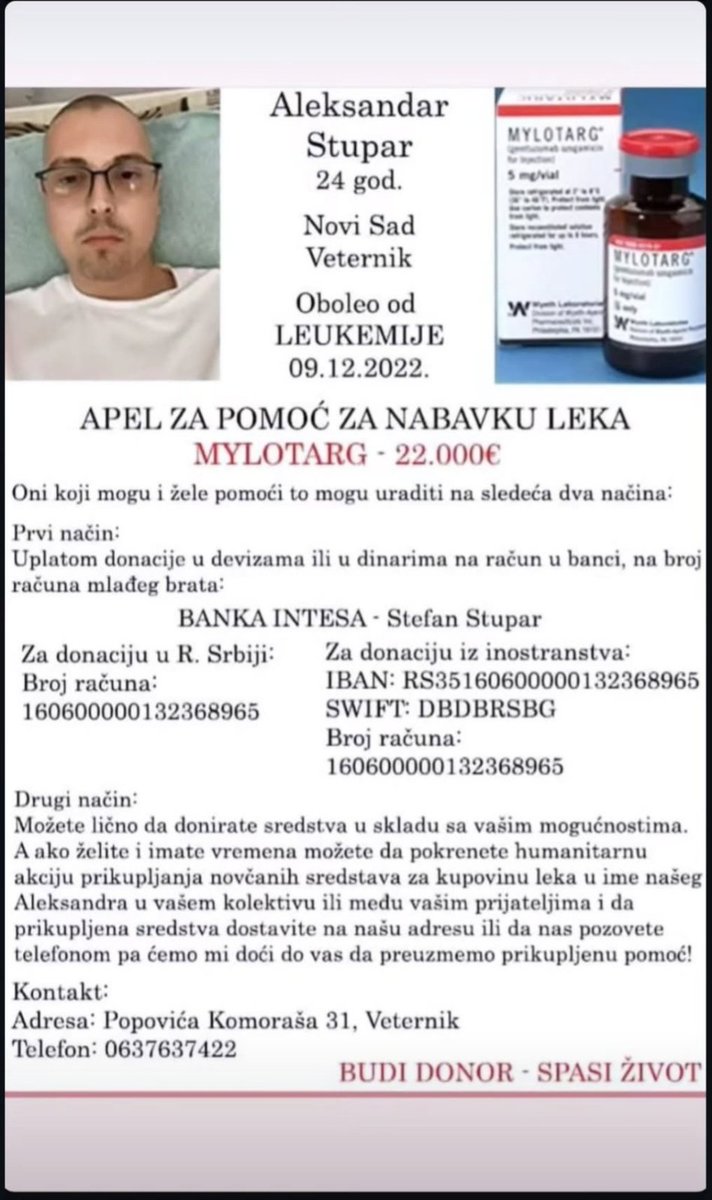 dussica_'s tweet photo. Molim vas pomozite ko koliko može. U pitanju je bivši učenik naše divne razredne. https://t.co/GgJrxsbrac