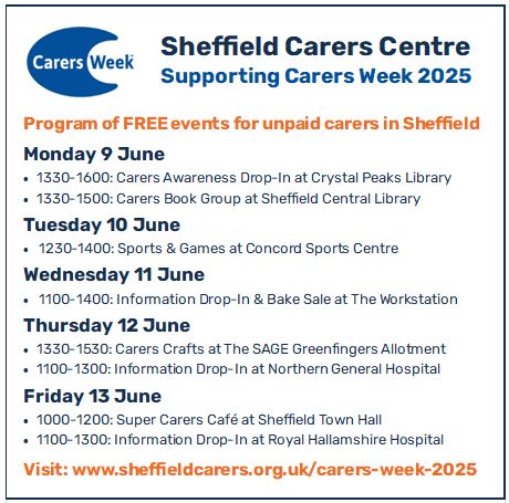 Carers Week is an annual campaign running from 9-15 June to help raise awareness of caring. We have a range of free events running next week to support the campaign. Visit our website for a full programme here: sheffieldcarers.org.uk/carers-week-20… #Carersweek