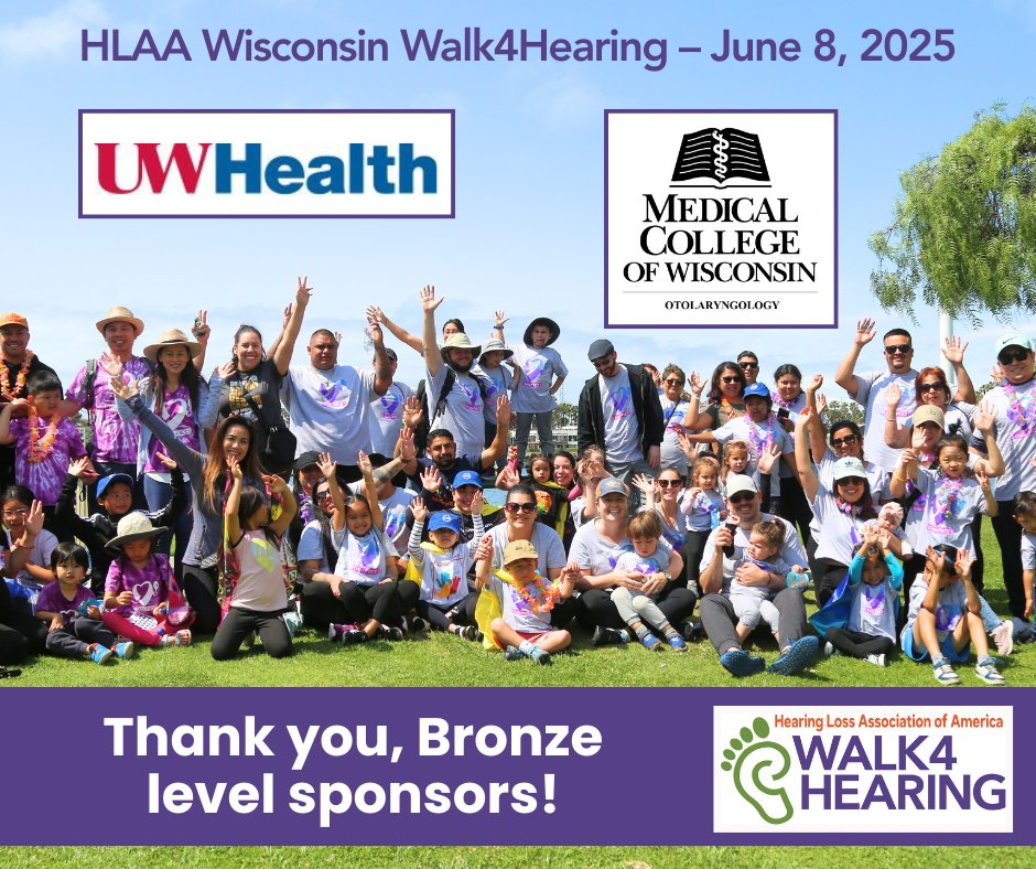 🙏 Thanks to local Bronze sponsors of the #HLAA Wisconsin #Walk4Hearing coming up on Sun, June 8! We appreciate your support of #HearingHealth awareness &amp; our nationwide community of support in action. 👣 

<a href="/UWHealth/">UW Health</a> 
uwhealth.org
<a href="/Froedtert/">Froedtert</a> 
froedtert.com