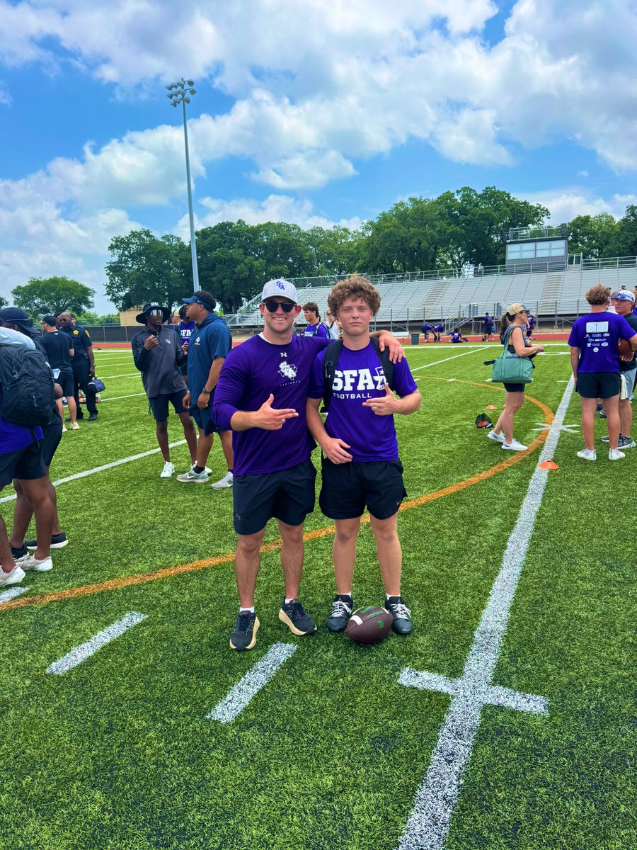 Zach Wells (@thezachwells) on Twitter photo Had a great time at the SFA camp today! Great coaching staff. Grateful for the chance to compete and learn-looking forward to what's next!🟣⚪️#AxeEm 🪓
<a href="/CoachJMay/">Jared May</a>
<a href="/coachkreutzmann/">Coach EJ Kreutzmann</a> <a href="/CoachCarthel/">Colby Carthel</a> <a href="/CoachCamMckeon/">Coach McKeon</a>
<a href="/SFA_FBRecruit/">SFA Football Recruiting</a>
<a href="/TrueBuzzFB/">True Buzz Athletics</a>
<a href="/Lee_j4/">Lee Jackson </a>
<a href="/CoachDmarsh/">David Marsh</a>
<a href="/Coach_JHyde/">Jeffrey Hyde</a> Had a great time at the SFA camp today! Great coaching staff. Grateful for the chance to compete and learn-looking forward to what's next!🟣⚪️#AxeEm 🪓
<a href="/CoachJMay/">Jared May</a>
<a href="/coachkreutzmann/">Coach EJ Kreutzmann</a> <a href="/CoachCarthel/">Colby Carthel</a> <a href="/CoachCamMckeon/">Coach McKeon</a>
<a href="/SFA_FBRecruit/">SFA Football Recruiting</a>
<a href="/TrueBuzzFB/">True Buzz Athletics</a>
<a href="/Lee_j4/">Lee Jackson </a>
<a href="/CoachDmarsh/">David Marsh</a>
<a href="/Coach_JHyde/">Jeffrey Hyde</a>