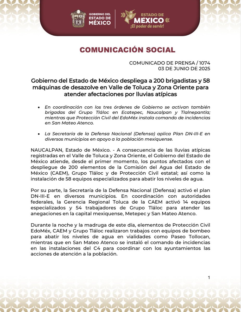 delfinagomeza's tweet photo. 📌 Brigadistas de @pciviledomex, de la Comisión del Agua del Estado de México y de #GrupoTláloc estuvieron ayer, desde el primer momento, apoyando en las zonas afectadas por las lluvias en nuestra entidad.
En Chalco se encuentra en monitoreo permanente un grupo de brigadistas para brindar apoyo a la población.