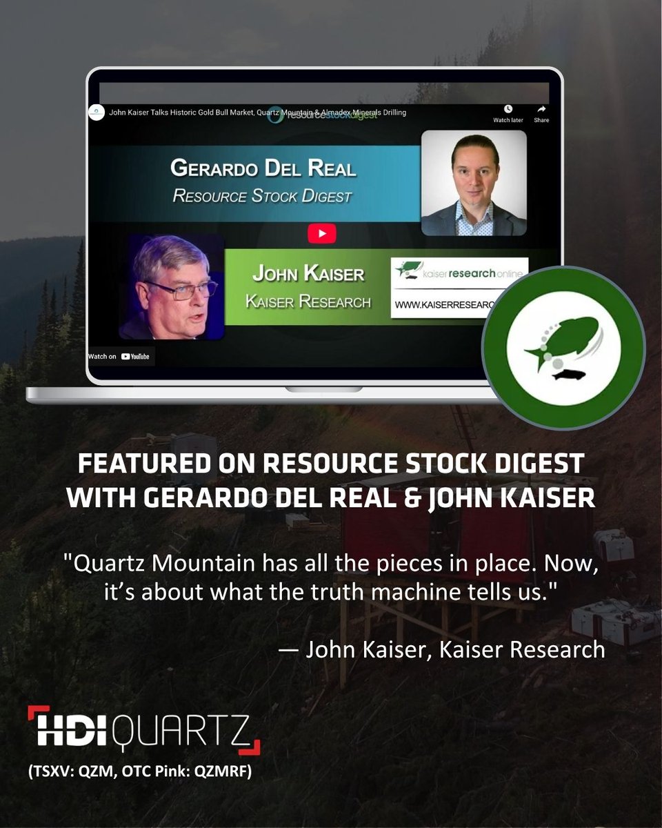 Quartz Mountain Resources Ltd (@qzmresources) on Twitter photo Grateful to be featured in John Kaiser’s latest interview with Gerardo Del Real on <a href="/RSDigest/">Resource Stock Digest</a>, highlighting us as a 2025 standout. With assays pending from Maestro, we’re proud to be part of the discovery conversation.
Watch: resourcestockdigest.com/interviews/joh…
#QuartzMountain #QZM #Gold Grateful to be featured in John Kaiser’s latest interview with Gerardo Del Real on <a href="/RSDigest/">Resource Stock Digest</a>, highlighting us as a 2025 standout. With assays pending from Maestro, we’re proud to be part of the discovery conversation.
Watch: resourcestockdigest.com/interviews/joh…
#QuartzMountain #QZM #Gold