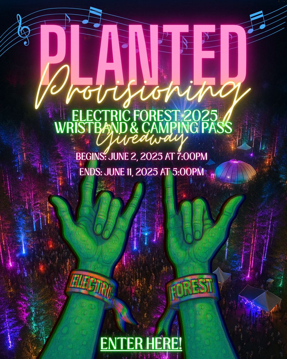 ✨GIVEAWAY TIME ✨
One lucky Forest Fairy (or High Druid 🌿) is getting two wristbands and to the most enchanted garden of all...ELECTRIC FOREST! 🌲⚡
We're talking lights, vibes, and very special herbs 🍃

Wanna win?! 🏆 
Follow us on IG @Planted.Dispensary AND on X (formerly
