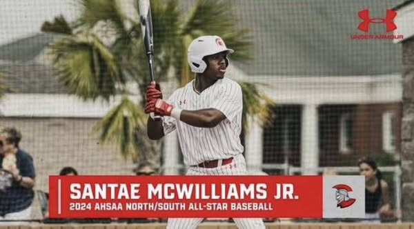 ahsaaradio's tweet photo. AHSAA Region Athlete of the Week presented by Alabama Community College System - #ACCSuccess #WorkInAlabama #makelifebetterinalabama
Santae McWilliams - Saraland High School
McWilliams, a Senior OF, was recently named 6A 1st Team All State by the Alabama Sportswriters Association. An outstanding all around athlete, he'll continue his football playing career at Jones College.