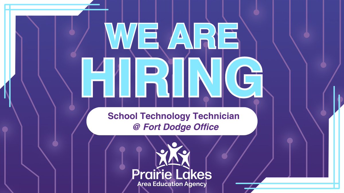 A new career opportunity opened up! 📢

We are looking for a school technology technician to join our team at our Fort Dodge Office. To learn more about the position and apply, go to: prairielakes.schoolspring.com #PLAEA #EveryDayAtPLAEA
