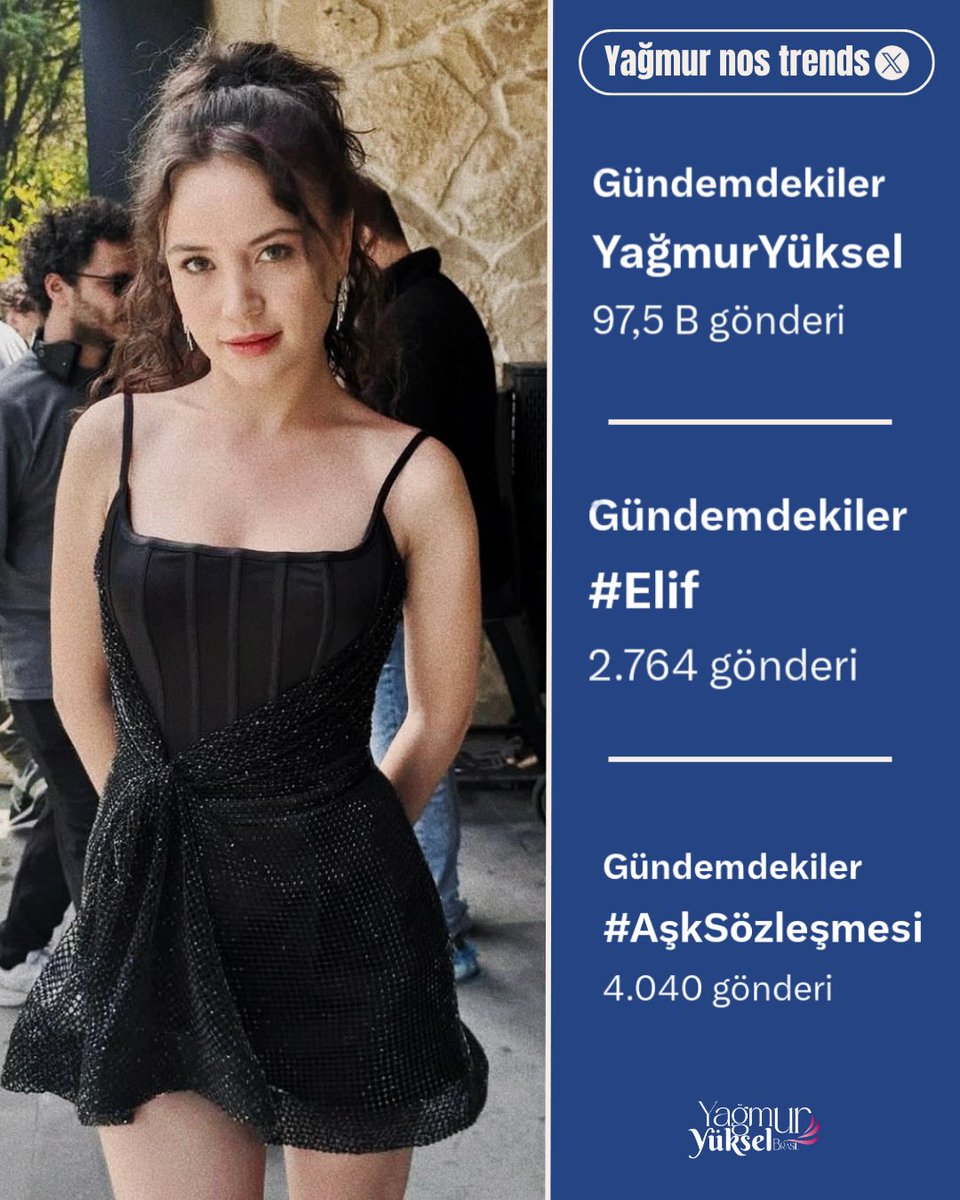 #️⃣ 》As tags #YağmurYüksel, #Elif e #AşkSözleşmesi entraram nos trending topics do X (Twitter) na Turquia hoje, alcançando 97.5 mil, 2.764 mil e 4.040 mil menções respectivamente 👏