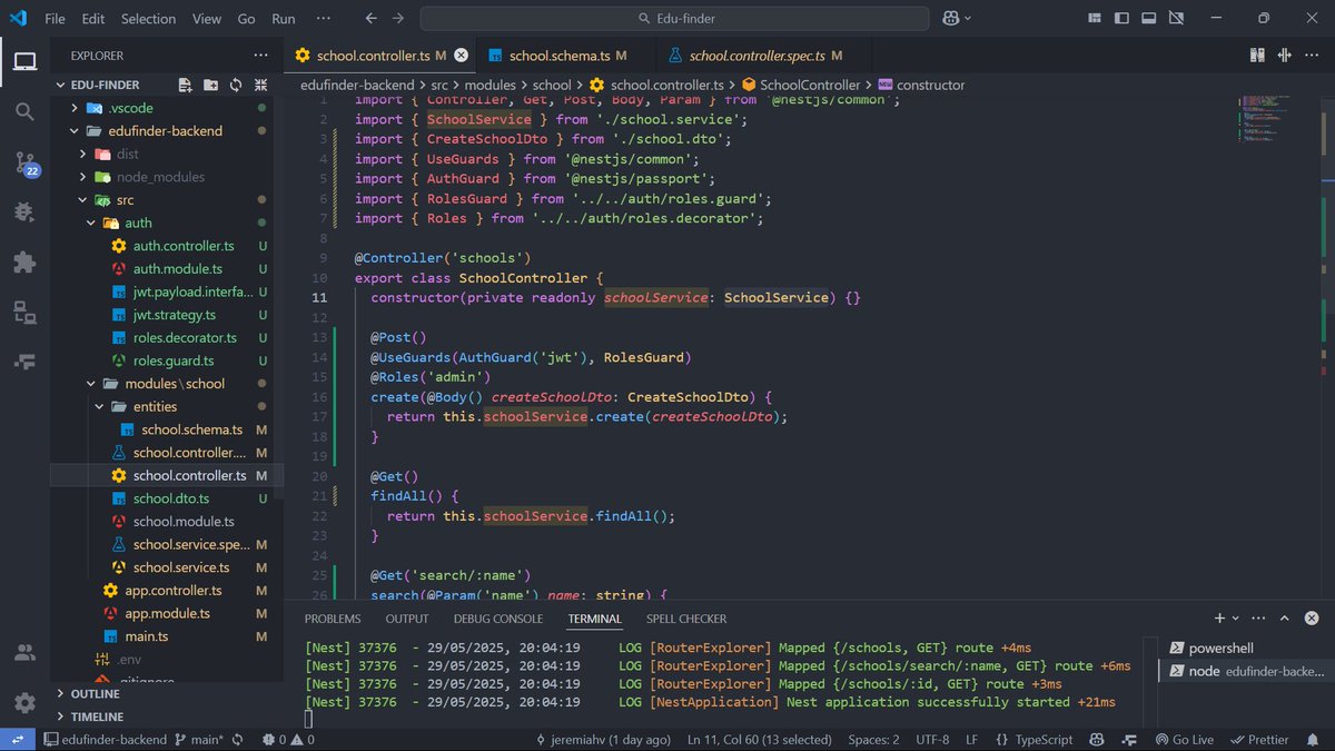 Jeremia14045365's tweet image. 🚀 Started building the backend using #NestJS, #Mongodb and Node js. Created the school module and auth module, tested it on postman and it works well. 
#codinginpublic #Fullstack #TypeScript