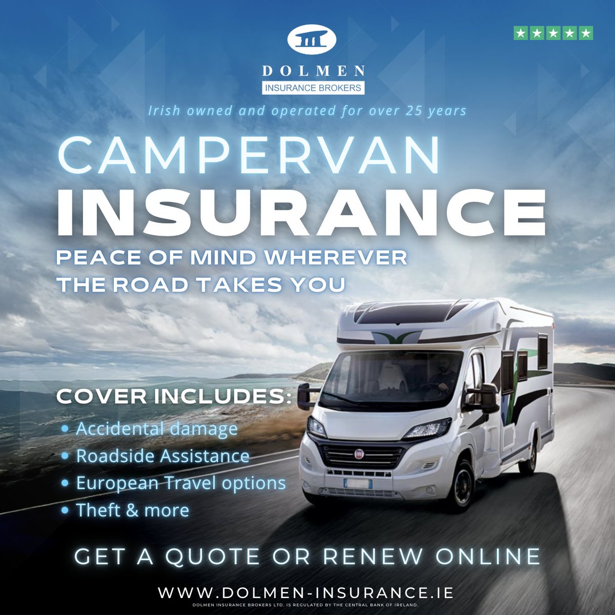 Exploring Ireland’s stunning landscapes in your campervan? Make sure you're covered with comprehensive Campervan insurance from Dolmen Insurance Brokers.
Visit: dolmen-insurance.ie/camper-van-ins…

#ireland #campervan #insurance