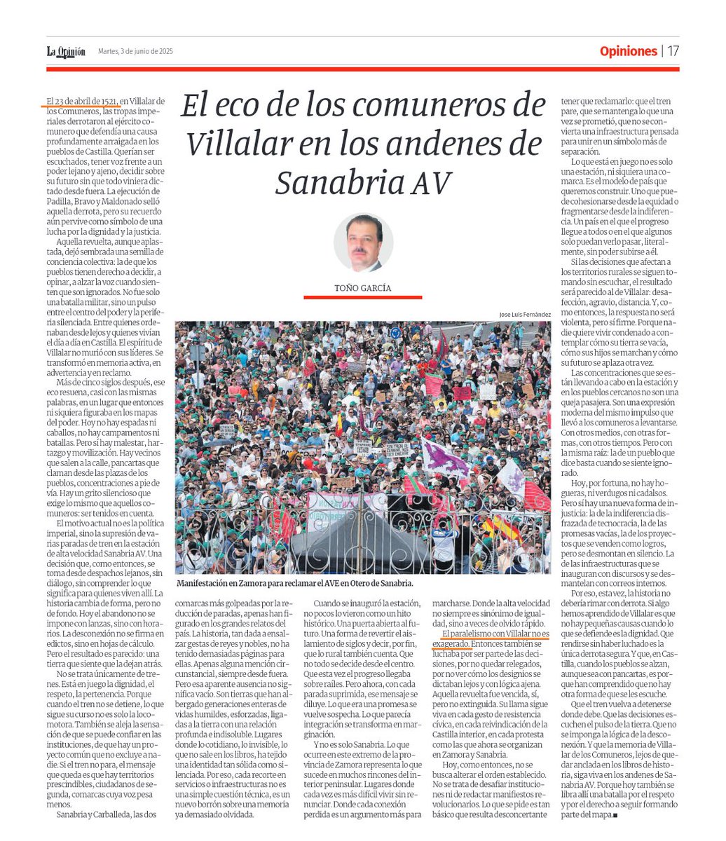 Acción Castilla y León 🌾 (@accion_cyl) on Twitter photo " La memoria de Villalar sigue viva en los andenes de Sanabria AV.
Porque hoy también se libra allí una batalla por el respeto y por el derecho a seguir formando parte del mapa".
Precioso artículo en <a href="/opiniondezamora/">LA OPINIÓN DE ZAMORA</a>.
Ojalá lo lean <a href="/oscar_puente_/">Oscar Puente</a> y <a href="/Transxte/">🚉Álvaro F Heredia🚅🚈🚂</a>. " La memoria de Villalar sigue viva en los andenes de Sanabria AV.
Porque hoy también se libra allí una batalla por el respeto y por el derecho a seguir formando parte del mapa".
Precioso artículo en <a href="/opiniondezamora/">LA OPINIÓN DE ZAMORA</a>.
Ojalá lo lean <a href="/oscar_puente_/">Oscar Puente</a> y <a href="/Transxte/">🚉Álvaro F Heredia🚅🚈🚂</a>.