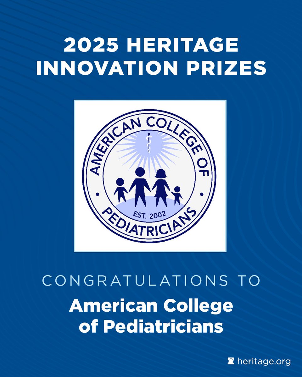 Heritage Foundation (@heritage) on Twitter photo The American College of Pediatricians received a Heritage Innovation Prize for their efforts to counteract the abuses of healthcare, such as abortion and āgender-affirming careā for children.
Congratulations, <a href="/ACPeds/">The American College of Pediatricians</a>! The American College of Pediatricians received a Heritage Innovation Prize for their efforts to counteract the abuses of healthcare, such as abortion and āgender-affirming careā for children.
Congratulations, <a href="/ACPeds/">The American College of Pediatricians</a>!