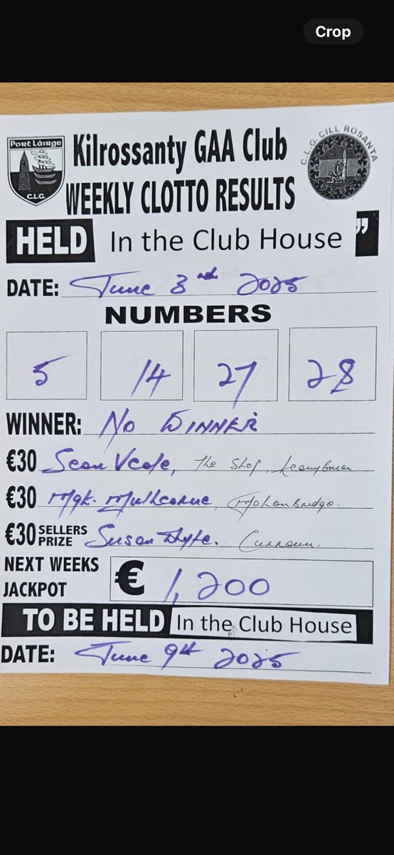 Lotto results sponsored by Kill Agri Kilrossanty.