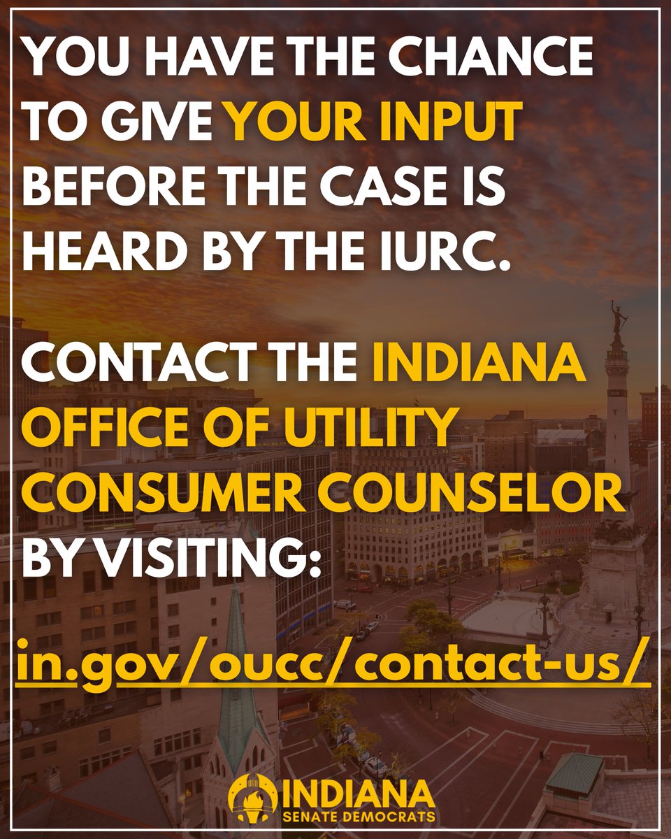 🚨AES wants to raise YOUR power bill. 🚨

➡️ Hoosiers need relief, not higher prices and disconnections while utilities make hundreds of millions of dollars. 

ℹ️ Visit in.gov/oucc/contact-u… to comment on the case and look out for more opportunities for public input. #INForAll