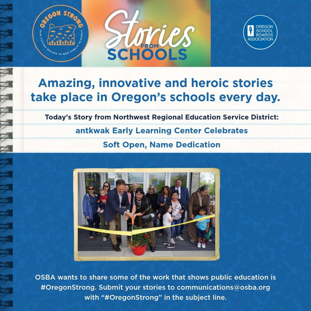 OSBA (@osbanews) on Twitter photo Today we have a story from Northwest Regional Education Service District:
antkwak Early Learning Center Celebrates Soft Open, Name Dedication
Read more: nwresd.org/Home/Component…
#OregonStrong #oregon #publiceducation #studentsuccess #educationmatters <a href="/nwresd/">Northwest Regional Education Service District</a> Today we have a story from Northwest Regional Education Service District:
antkwak Early Learning Center Celebrates Soft Open, Name Dedication
Read more: nwresd.org/Home/Component…
#OregonStrong #oregon #publiceducation #studentsuccess #educationmatters <a href="/nwresd/">Northwest Regional Education Service District</a>
