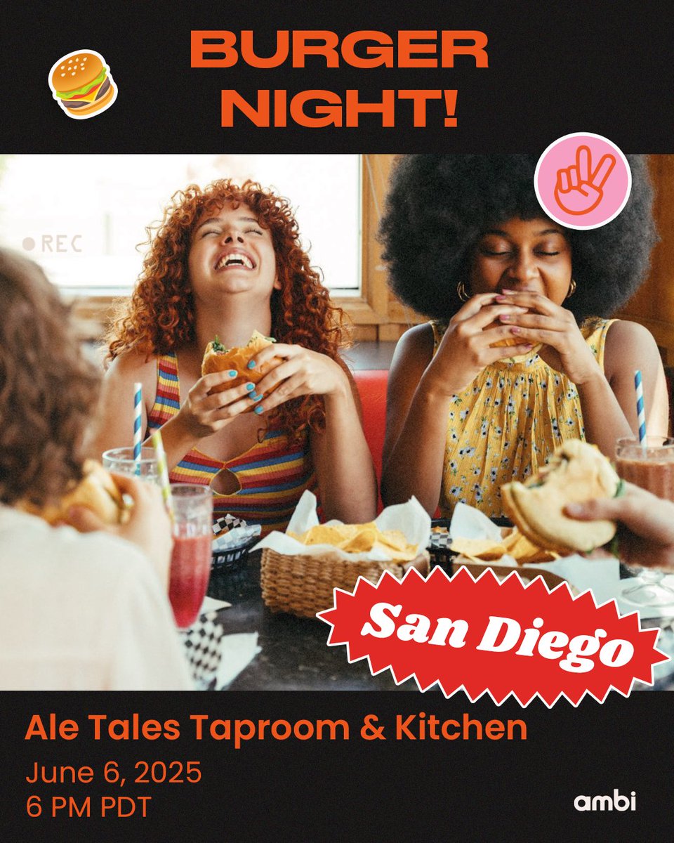 amBiSocial's tweet photo. Burgers, beer, and bi babes socializing. What more could you ask for? #amBiSD 🍔 : https://t.co/OV8dYgOWn1 https://t.co/EjmEQz6FqP