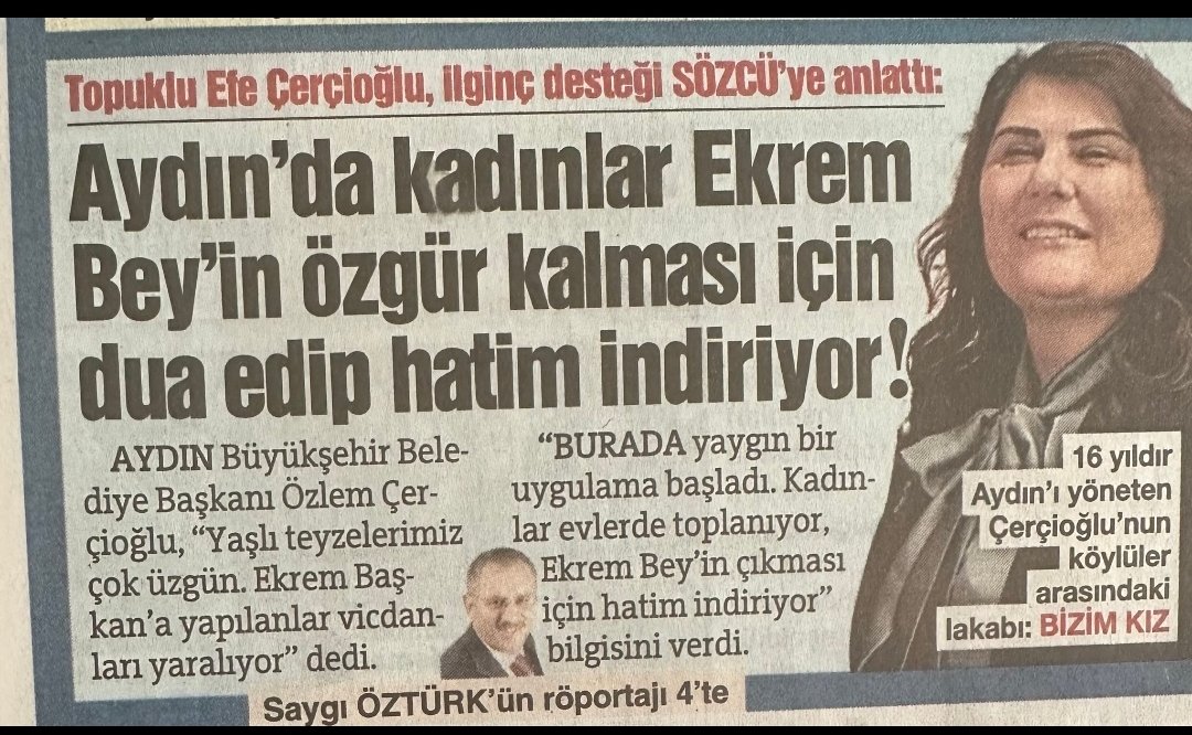 Yetmez. Saraçhane'de cevşen, İzmir ADDde nutuk hatimleri indirmelerini; Dersim'de 12 gün orucu tutmalarını da bekleriz. Öyle kuru kuruya hatim indirmekle 7 kat gökten iner mi koca yiğidim, yüce hırsızım.