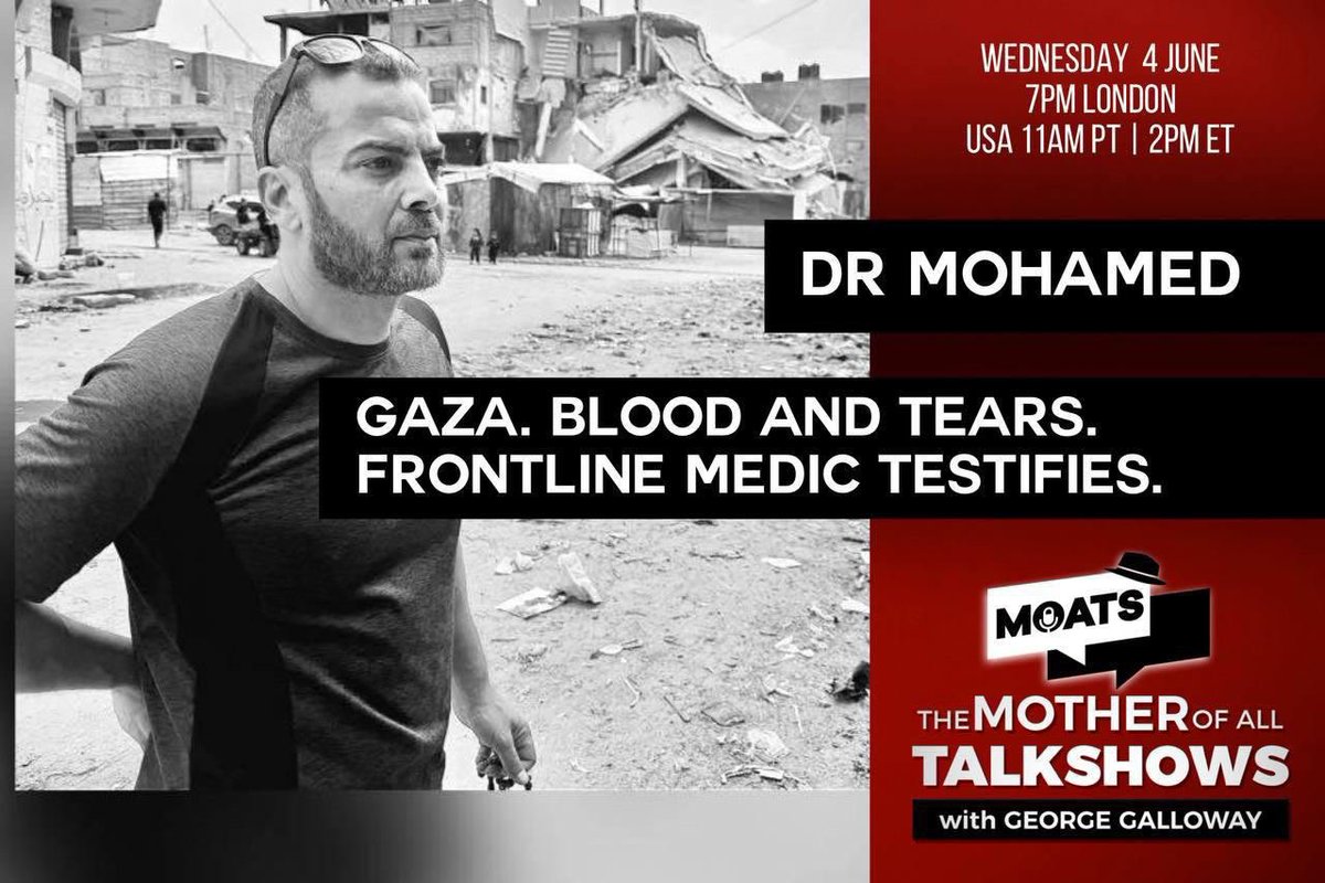 Sarah Wilkinson (@swilkinsonbc) on Twitter photo Humanitarian hero Dr Mohamed from <a href="/rebuildgaza24/">RebuildGaza24</a> on <a href="/MoatsTV/">The Mother of All Talk Shows with George Galloway</a> Wednesday at 7pm: testimonies from Gaza with <a href="/georgegalloway/">George Galloway</a> Humanitarian hero Dr Mohamed from <a href="/rebuildgaza24/">RebuildGaza24</a> on <a href="/MoatsTV/">The Mother of All Talk Shows with George Galloway</a> Wednesday at 7pm: testimonies from Gaza with <a href="/georgegalloway/">George Galloway</a>