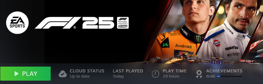 Already clocked 29 hours into this game. Insane career mode with a podium for williams and also 1s off in TT.

#roadtoesports