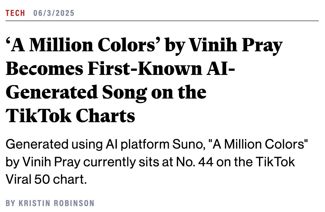 Generative AI competes with the work it's trained on, exhibit 24157:

An AI song is currently at #44 on the TikTok viral 50 chart.

billboard.com/pro/million-co…