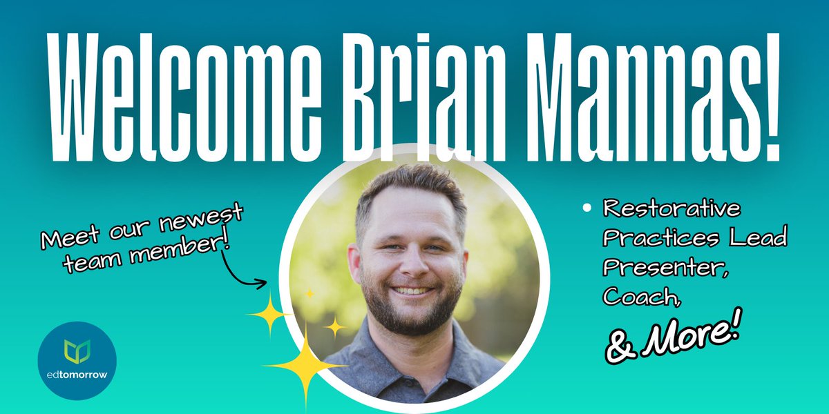Say hello to our newest team member, Brian Mannas! 🙌 He may be new to Edtomorrow, but he’s not new to this work. With 10+ years of experience in youth and restorative practices, he’s already making an impact.

Meet Brian: edtomorrow.com/about-us/#brian
#FirstFive #edtomorrow