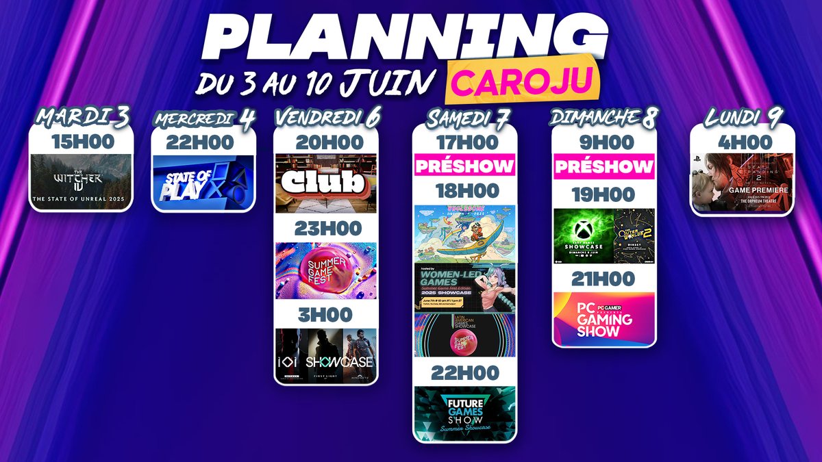 Le Planning Summer Game Fest #CaroJu a été mis à jour 🌟