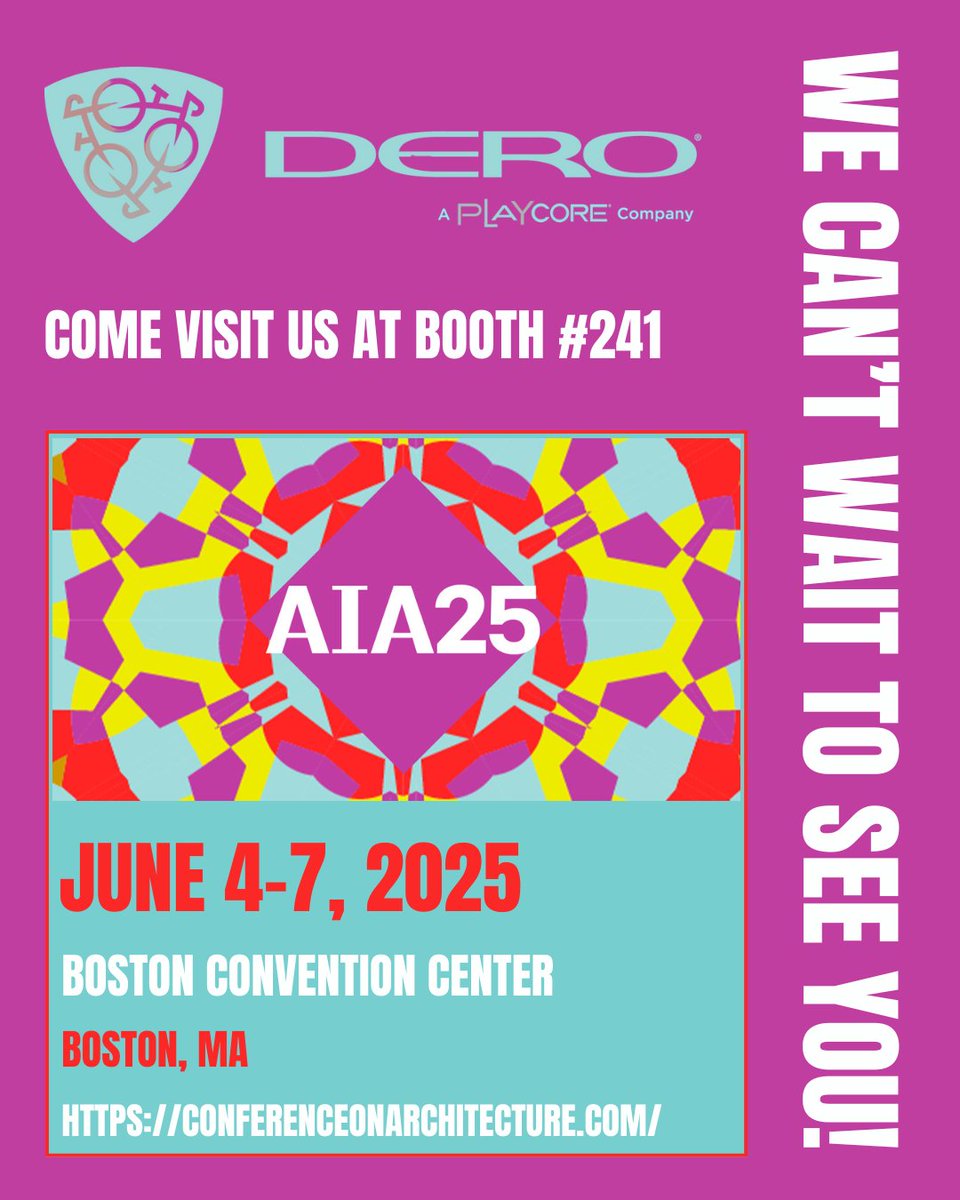 🚲 Headed to the AIA Conference on Architecture? Come see us at Booth #241! Dero Bike Racks is here with smart, secure, and space-saving solutions for your next project. Let’s talk bike parking! #AIA25 #BikeParking #DeroBikeRacks #ArchitectureAndDesign