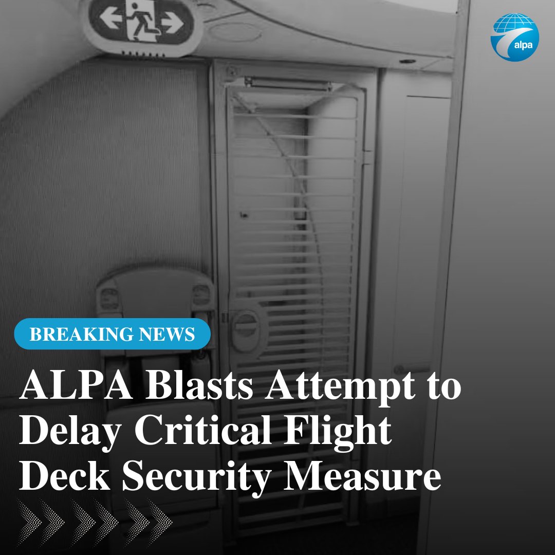 Air Line Pilots Association (@alpapilots) on Twitter photo "We urge the FAA to reject this latest stalling tactic and implement, without delay, the secondary barrier requirement as Congress mandated," said <a href="/ALPAPresident/">Capt. Jason Ambrosi</a>, blasting the airlines for trying to delay implementation of the barriers on new aircraft ➡️ bit.ly/4mFuTbv "We urge the FAA to reject this latest stalling tactic and implement, without delay, the secondary barrier requirement as Congress mandated," said <a href="/ALPAPresident/">Capt. Jason Ambrosi</a>, blasting the airlines for trying to delay implementation of the barriers on new aircraft ➡️ bit.ly/4mFuTbv