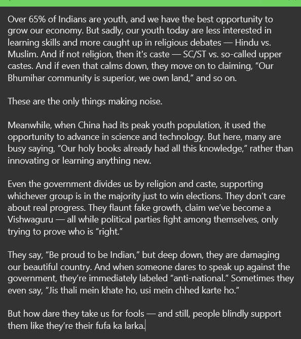 AshishKumarAda1's tweet photo. I hope India will recover soon.

#YouthForChange  
#IndiaDeservesBetter  
#SkillOverSlogan  
#RiseAboveReligion  
#EducateNotHate  
#ThinkBeforeYouVote  
#UniteForIndia  
#RealGrowthMatters  
#StopBlindSupport  
#VisionNotDivision https://t.co/aOsRGJG66o