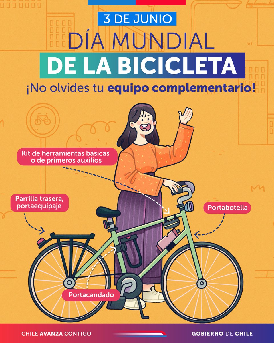 ¡Día Mundial de la Bicicleta! 🚲Hoy celebramos a quienes eligen la bici como su medio de transporte.  ➡️ Además, siempre recuerda utilizar tus EPP para un viaje protegido: 
✔️ Casco 
✔️ Prendas reflectantes
✔️ Protector visual
✔️ Guantes