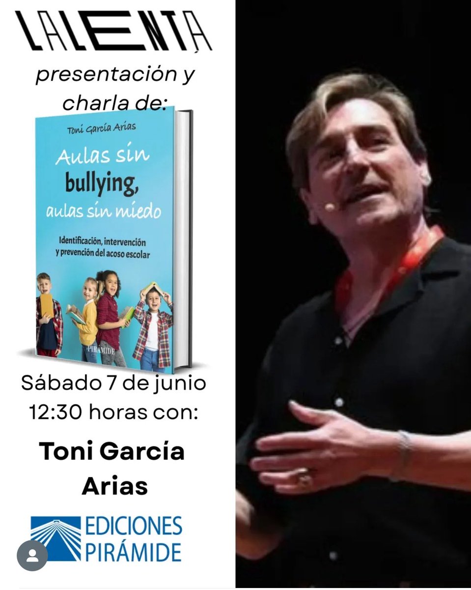Toni García Arias (@tonigarias) on Twitter photo Este sábado presento en Valencia mi último libro 📘 “𝑨𝒖𝒍𝒂𝒔 𝒔𝒊𝒏 𝒃𝒖𝒍𝒍𝒚𝒊𝒏𝒈, 𝒂𝒖𝒍𝒂𝒔 𝒔𝒊𝒏 𝒎𝒊𝒆𝒅𝒐” en la librería Lalenta. Sé que tengo buenos amigos en Valencia con ganas de escucharme, así que os espero
<a href="/PIR_PsicoyEdu/">Ediciones Pirámide</a> <a href="/UniversidadVIU/">Universidad Internacional de Valencia - VIU</a> #bullying #acosoescolar Este sábado presento en Valencia mi último libro 📘 “𝑨𝒖𝒍𝒂𝒔 𝒔𝒊𝒏 𝒃𝒖𝒍𝒍𝒚𝒊𝒏𝒈, 𝒂𝒖𝒍𝒂𝒔 𝒔𝒊𝒏 𝒎𝒊𝒆𝒅𝒐” en la librería Lalenta. Sé que tengo buenos amigos en Valencia con ganas de escucharme, así que os espero
<a href="/PIR_PsicoyEdu/">Ediciones Pirámide</a> <a href="/UniversidadVIU/">Universidad Internacional de Valencia - VIU</a> #bullying #acosoescolar