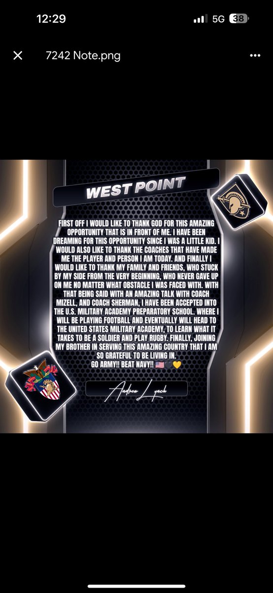 Andrew Lynch (@andrewl06152005) on Twitter photo After great consideration I have decided to accept the calling and go to USMAPS for a year of Prep. To then go to <a href="/WestPoint_USMA/">U.S. Military Academy at West Point</a> and serve this amazing country. <a href="/ArmyWP_MRugby/">Army Men’s Rugby</a> <a href="/DonBoscoIronmen/">Don Bosco Prep</a> <a href="/USARugby/">USA Rugby</a> <a href="/cynthiakouril/">cynthia kouril</a> After great consideration I have decided to accept the calling and go to USMAPS for a year of Prep. To then go to <a href="/WestPoint_USMA/">U.S. Military Academy at West Point</a> and serve this amazing country. <a href="/ArmyWP_MRugby/">Army Men’s Rugby</a> <a href="/DonBoscoIronmen/">Don Bosco Prep</a> <a href="/USARugby/">USA Rugby</a> <a href="/cynthiakouril/">cynthia kouril</a>