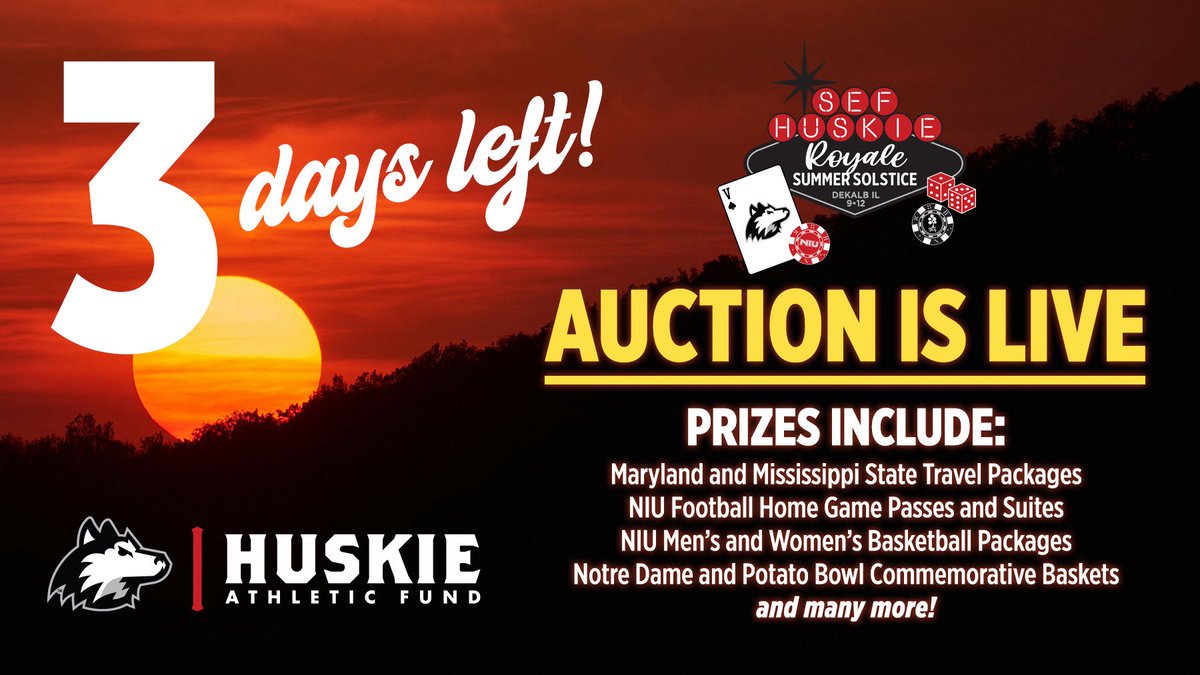 ‼️Huskie Nation‼️

Don’t forget about our online auction that ends this Friday, June 6th at 10:30 pm. 

This is your chance to win exclusive packages, passes and much more. Bid now! 

🔗 e.givesmart.com/events/ITk/i/_…

#GoHuskies