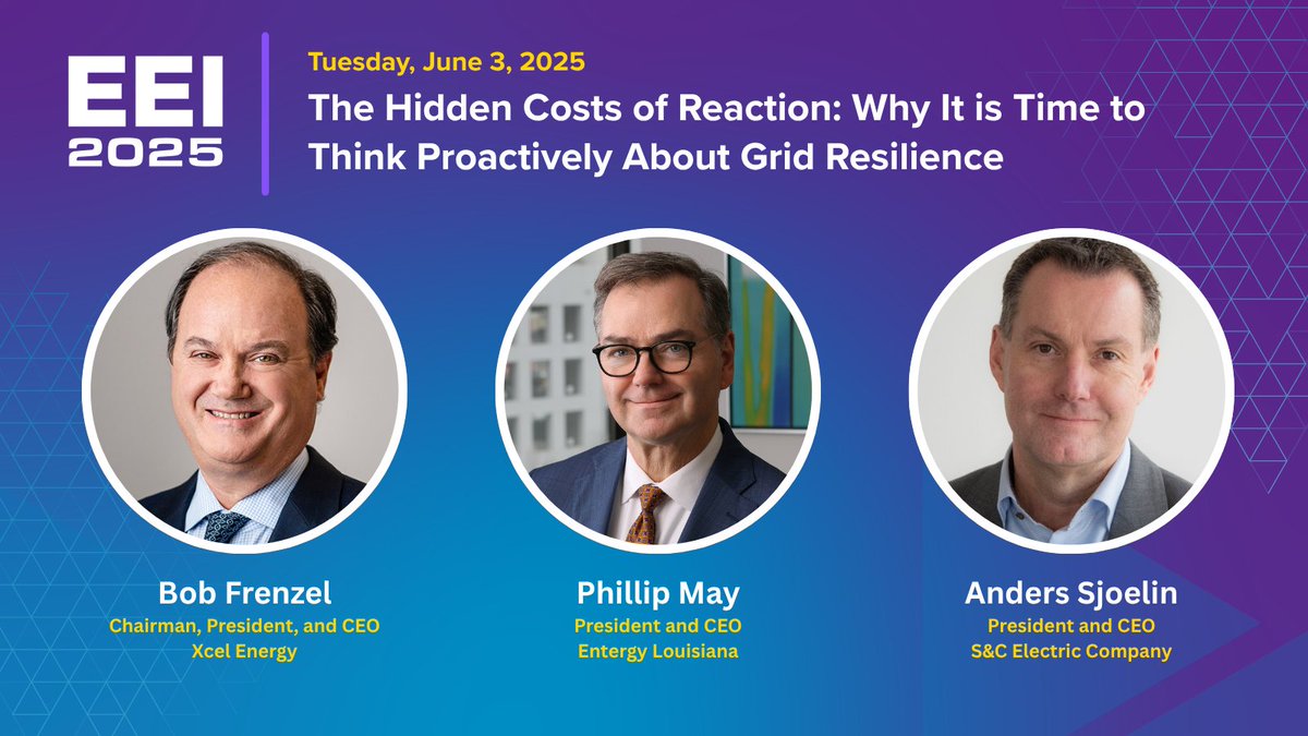 EEI (@edison_electric) on Twitter photo Happening now at #EEI2025: Don't miss "The Hidden Costs of Reaction: Why It is Time to Think Proactively About Grid Resilience."
Purvi Patel, Vice President, Regulatory Strategy, <a href="/ITCGrid/">ITC Holdings Corp.</a>, moderates a data-driven look at the business case for resilience with Duke Austin, Happening now at #EEI2025: Don't miss "The Hidden Costs of Reaction: Why It is Time to Think Proactively About Grid Resilience."
Purvi Patel, Vice President, Regulatory Strategy, <a href="/ITCGrid/">ITC Holdings Corp.</a>, moderates a data-driven look at the business case for resilience with Duke Austin,