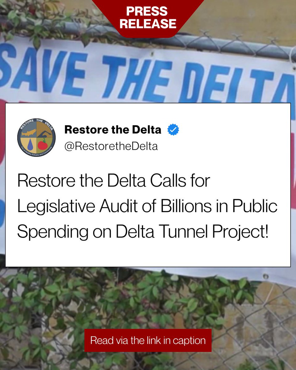 🚨 TODAY,  Restore the Delta submitted a formal request to the Joint Legislative Audit Committee urging a full audit of the Department of Water Resources’ (DWR) spending on the controversial Delta Conveyance Project (DCP) and associated Voluntary Agreements. The request comes