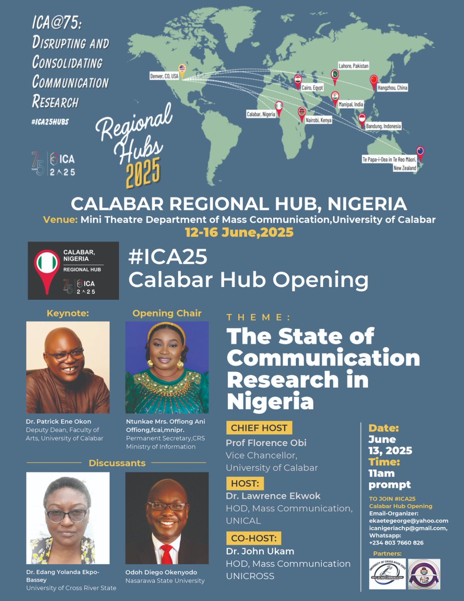Nigeria Regional Hubs - ICA Annual Conference (@ica22phchub) on Twitter photo <a href="/icahdq/">International Communication Association</a> #ICA25 ICA@75 #ICA25HUBS <a href="/icanigeriachp/">ICA Nigeria Chapter</a>
Welcome to Calabar, Nigeria <a href="/icahdq/">International Communication Association</a> #ICA25 ICA@75 #ICA25HUBS <a href="/icanigeriachp/">ICA Nigeria Chapter</a>
Welcome to Calabar, Nigeria