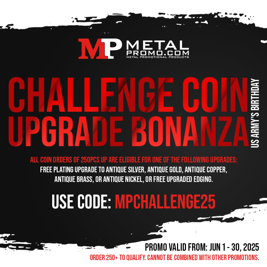 Go big on coins and choose your free upgrade! 🪙🔥
June just got more exciting for coin collectors and creators! When you place a coin order of 250 or more, you can choose one of the following FREE Upgrades:

Antique Silver
Antique Gold
Antique Copper
Antique Brass
Antique Nickel