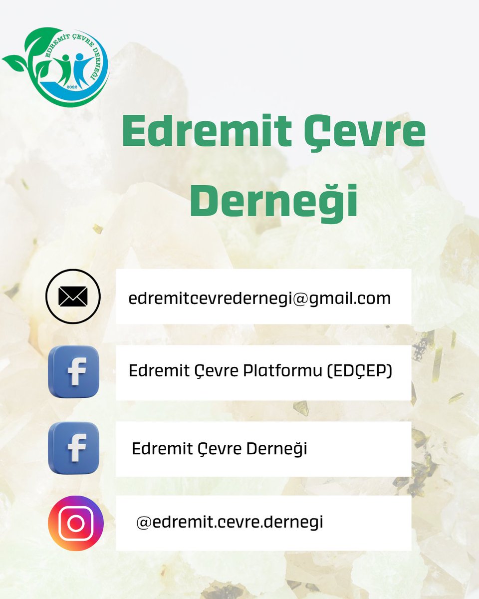 Çevreyle ilgili her türlü soru, öneri ve görüşleriniz için bizimle iletişime geçebilirsiniz.
Birlikte daha yaşanabilir bir Edremit Körfezi için çalışıyoruz 🌱

#EdremitÇevreDerneği #EdremitKörfezi #çevrei̇çinbirlikte #yerelmücadele #temizgelecek