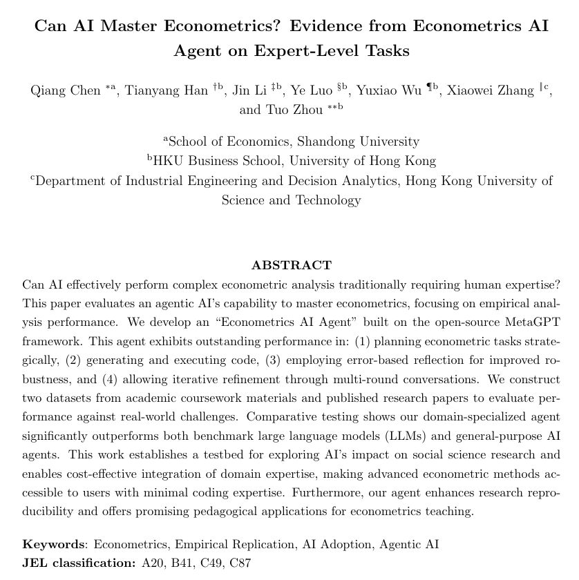 JohnCajasGuijar's tweet photo. Definitivamente el futuro de la enseñanza de econometría (y otras cátedras de economía) va a sufrir cambios y saltos drásticos con el uso de inteligencia artificial. Un artículo llamativo al respecto: https://t.co/TvgE6AbhI4 https://t.co/AAWdnJ92tc